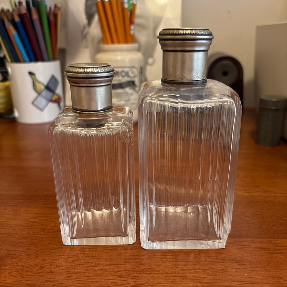 Antique French Sterling Silver Top Glass Dresser Vanity Jars With Initials VOW